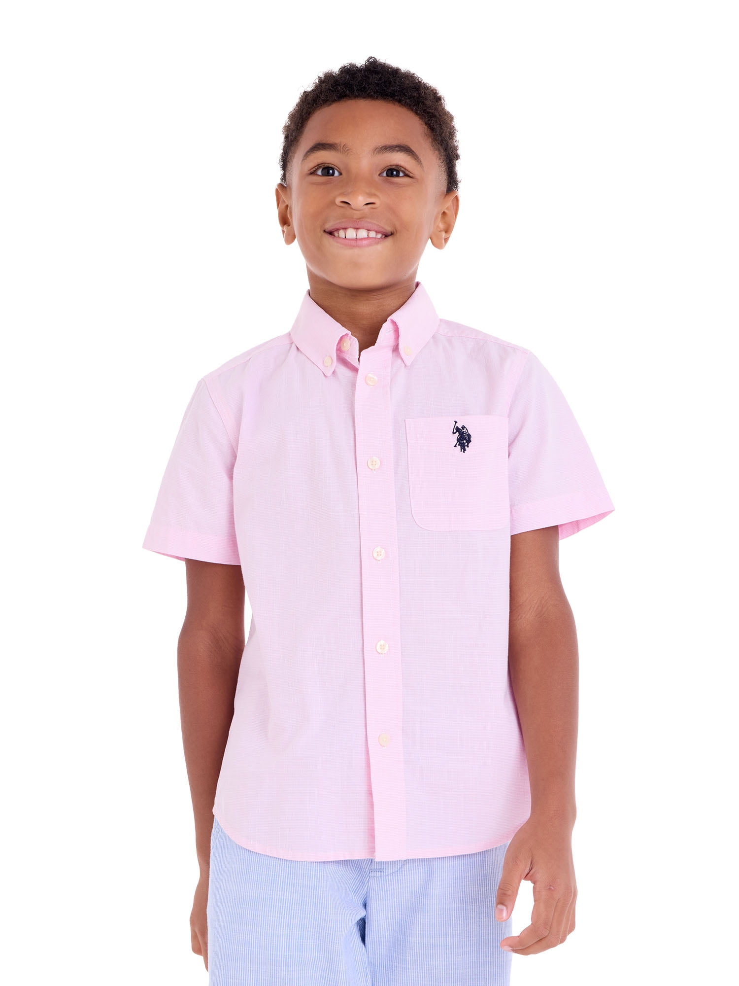 U.S. Polo Assn. Short Sleeve Button-Up Shirt for Boys, Sizes 4-18