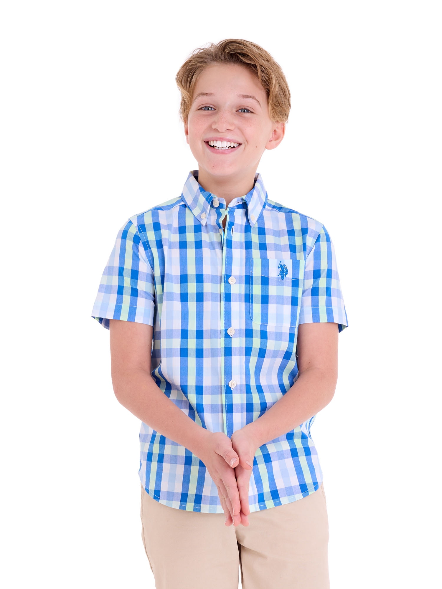 U.S. Polo Assn. Short Sleeve Button-Up Shirt for Boys, Sizes 4-18