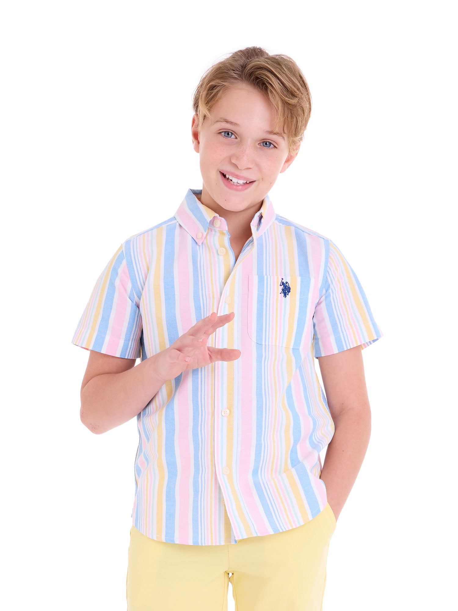 U.S. Polo Assn. Short Sleeve Button-Up Shirt for Boys, Sizes 4-18