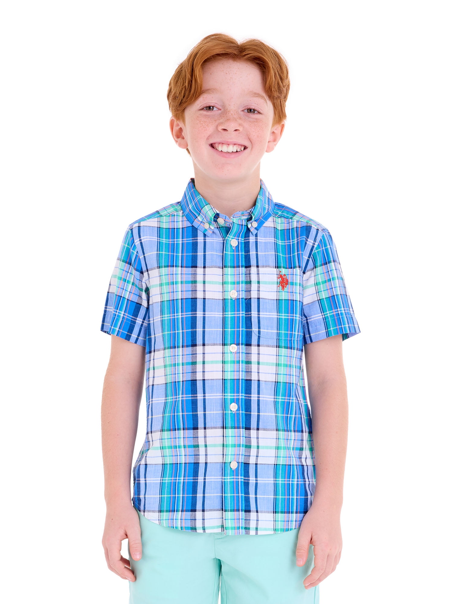 U.S. Polo Assn. Short Sleeve Button-Up Shirt for Boys, Sizes 4-18
