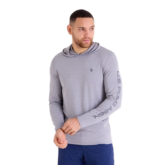 U.S. Polo Assn. Men's Hooded Heather Grey LS Sun Shirt, 2XL
