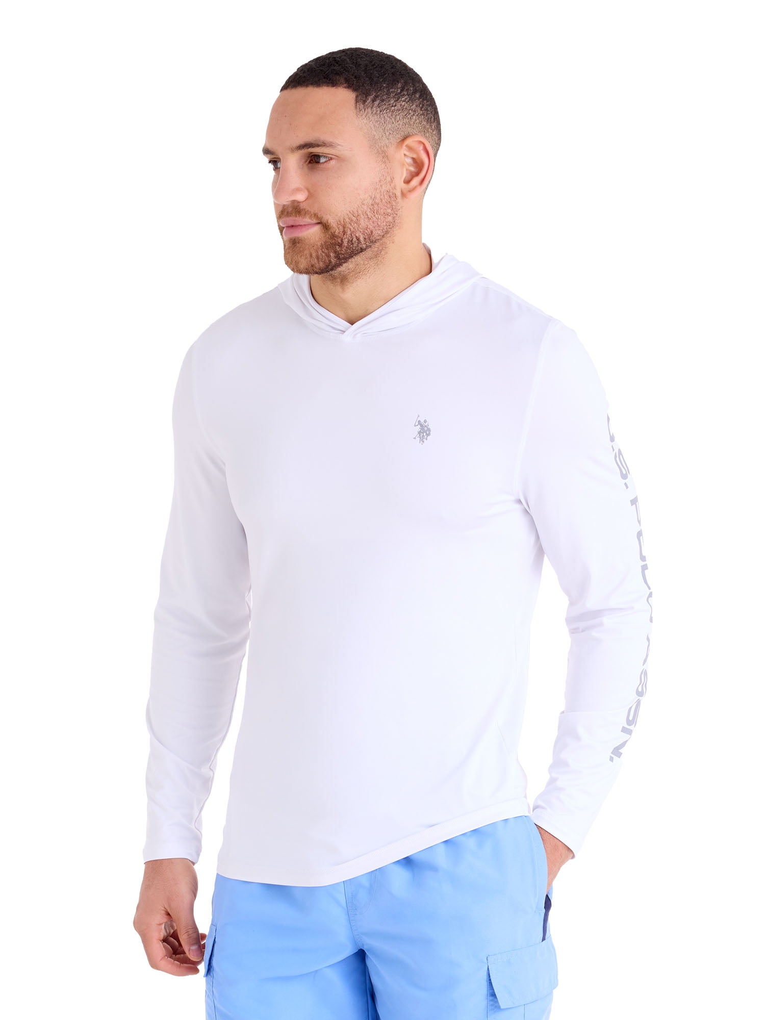 U.S. Polo Assn. Men's Hooded White LS Sun Shirt , S