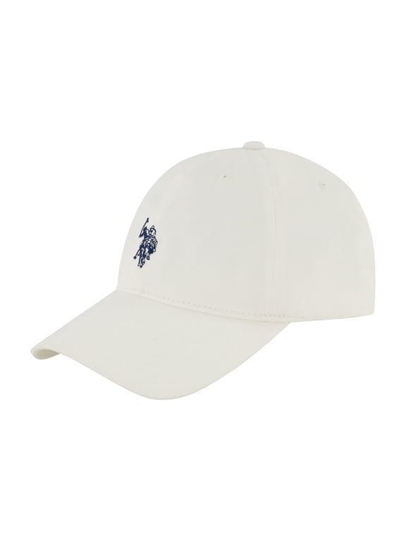Womens U.S. Polo Assn. Double Horseman Cotton Twill "Dad" Cap, White, One Size Fits Most