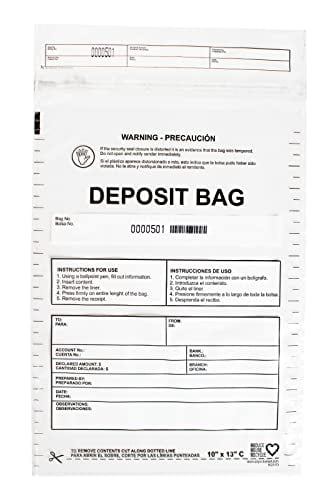 USPACKSMART Clear Plastic Deposit Bags 10"x13" | Secure Bank Deposits, Cash Handling or Safe Currency Transportation | Sequential Barcodes | Tamper-Evident | Tear-Off Receipt for Security | 100-Pack