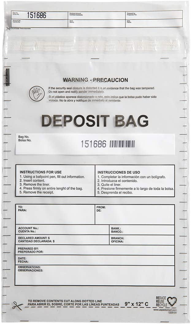 USPACKSMART Deposit Bags 9”x12”. Clear Plastic Bags Ideal for Cash
