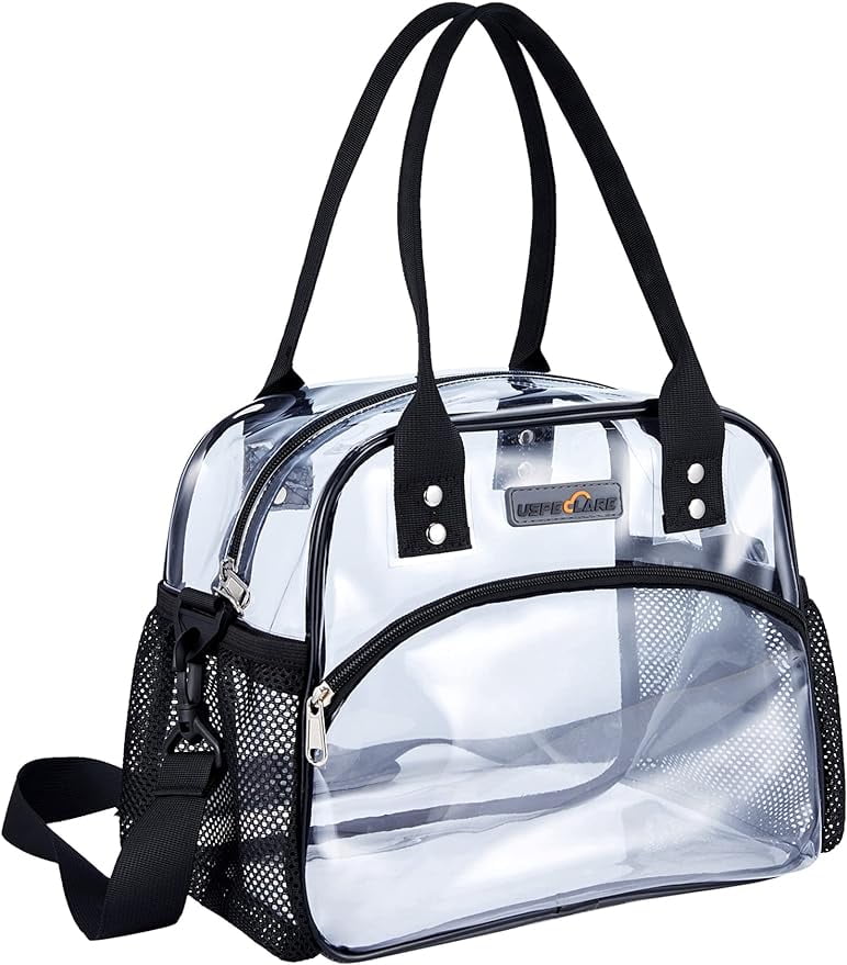 USPECLARE Clear Lunch Bag Lunch Box, Clear Tote bag with Removable Bottom Board for Women & Men, See Through Reusable Lunch Box Clear Lunch Bag for Workplaces, Clear Shoulder Bag for Security