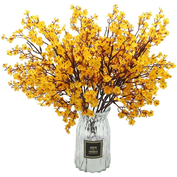 USPEED 10PCS Fake Flowers Babys Breath Silk Artificial Flowers Gypsophila Bouquets Bulk Real Touch Fall Stems for Fall Thanksgiving Autumn DIY Floral Arrangement Table Centerpieces - Orange Yellow