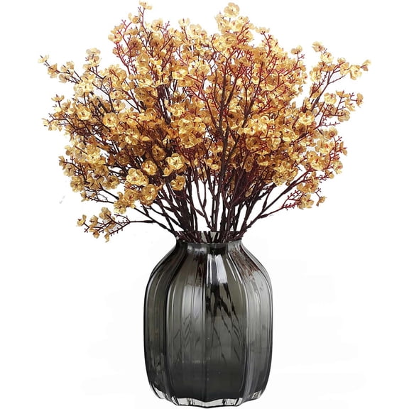 USPEED 10PCS Fake Flowers Babys Breath Silk Artificial Flowers Gypsophila Bouquets Bulk Real Touch Fall Stems for Fall Thanksgiving Autumn DIY Floral Arrangement Table Centerpieces - Gold