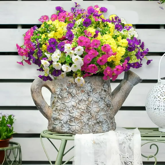 USPEED 12 Bundles Artificial Flowers for Outdoors Decoration, UV Resistant Silk Morning Glory Faux Colorful Spring Fake Plants for Outside Indoor Yard Home Patio Porch Decor, Mix 4 Colors