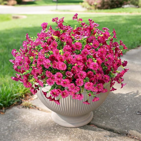 USPEED 12 Bundles Artificial Flowers for Outdoors Decoration, UV Resistant Silk Morning Glory Faux Colorful Spring Fake Plants for Outside Indoor Yard Home Patio Porch Decor - Fuchsia