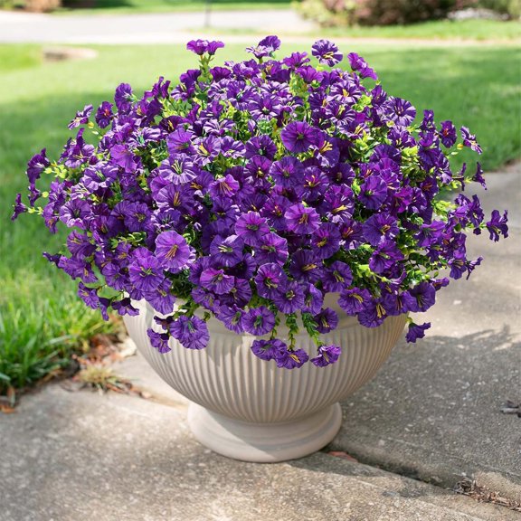 USPEED 12 Bundles Artificial Flowers for Outdoors Decoration, UV Resistant Silk Morning Glory Faux Colorful Spring Fake Plants for Outside Indoor Yard Home Patio Porch Decor - Purple