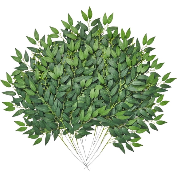 USPEED 12Pcs Artificial Italian Ruscus Greenery Stems, 21.6'' Fake Green Leaves Decor Silk Plants Spray for Wedding Arch Bouquet Table Centerpieces Vase Filler Home Decor