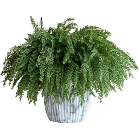 USPEED 18 Inch Real Touch Artificial Norfolk Pine Branches, Faux Cedar Pine Stem Fake Greenery Pine Picks for Vase DIY Garland Wreath Home Decoration - 6Pcs