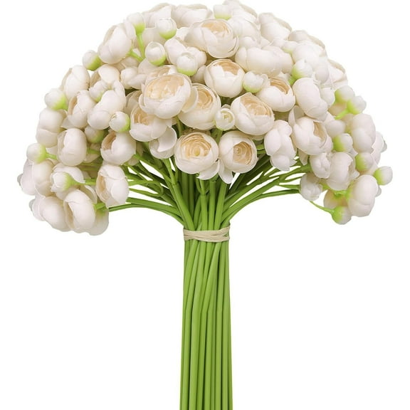 USPEED 18Pcs Ranunculus Artificial Flower, Faux Dusty Rose Ranunculus Flowers for DIY Bouquet, Roses Bulk Fake Peony Wedding Filler Flowers for Centerpieces Arrangements Bridal Decorations - White