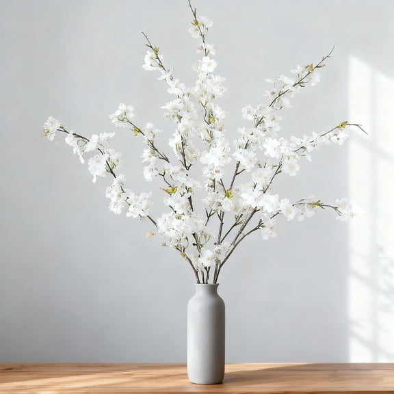 USPEED 4 Pcs Artificial Cherry Blossom Flower Branches, Bulk Silk Faux Flowers Real Touch Bouquet for Home Wedding Party Centerpieces Spring Summer Decor - White