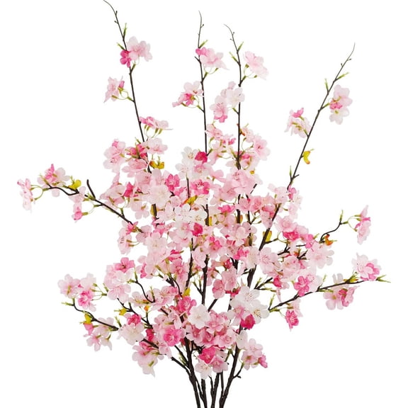 USPEED 4Pcs Cherry Blossom Branches Artificial Flowers for Spring Summer Indoor Decoration,Faux Long Stem Artificial Flowers for Wedding Home Office Bedroom Party Table Centerpieces Decor - Pink