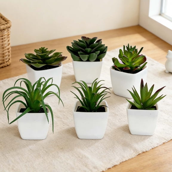 USPEED 6 Pack Mini Potted Fake Plants Artificial Plastic Eucalyptus Plants Topiaries for Home Office Desk Farmhouse Shelf Room Bathroom Decor