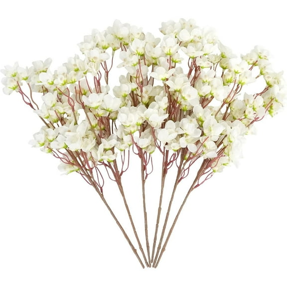 USPEED 6 Pcs Artificial Cherry Blossom Branches Spring Peach Blossom Flowers Silk Plum Blossom Branches Vase 16" Faux Cherry Flowers for Table Centerpieces Home Wedding Party Decoration - Pink