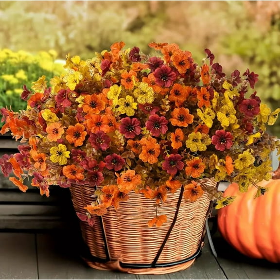 USPEED Artificial Fall Flowers for Outdoors,12 Bundles Faux Outdoors Plants Realistic Artificial Autumn flower UV Resistant for outside Look Real Fake Plants for Thanksgiving Porch Decor