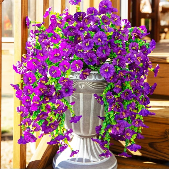 USPEED Artificial Hanging Flowers for Outdoors Seasonal Decoration, 2PCS Upgrade UV Resistant Faux Silk Hanging Plants for Outside, Garden, Porch, Window, Home Decor - Purple