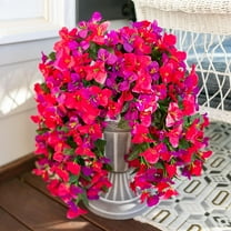 USPEED Bougainvillea Artificial Hanging Flowers Plants for Outdoors Decor, 2pcs Fake Flowers Silk Bougainvillea Vines Realistic UV Resistant Faux Flowers for Planters Porch Patio - Purple & Hot Pink