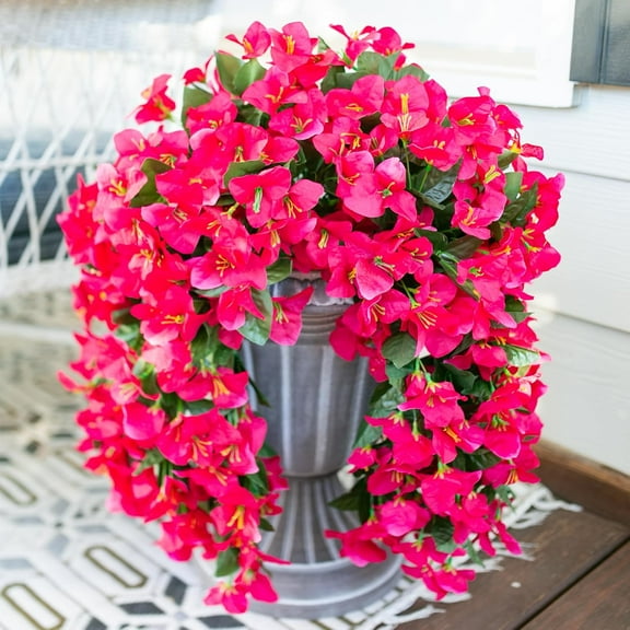 USPEED Bougainvillea Artificial Hanging Flowers Plants for Outdoors Decor, 2pcs Fake Flowers Silk Bougainvillea Vines Realistic UV Resistant Faux Flowers for Planters Porch Patio - Hot Pink