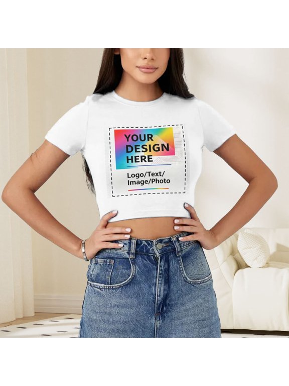 Custom Crop Top Customized Crop Top with Logo Text Picture for Women Funny Personalized Summer Shirts