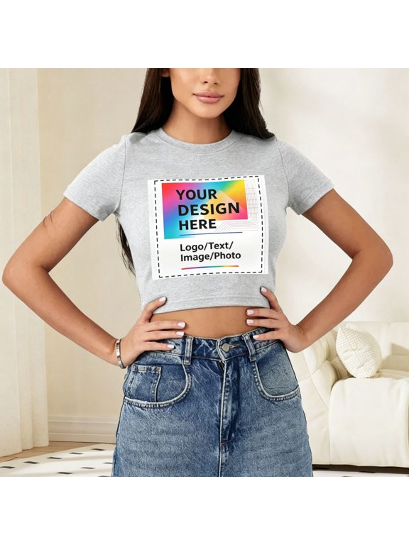 Custom Crop Top Customized Crop Top with Logo Text Picture for Women Funny Personalized Summer Shirts