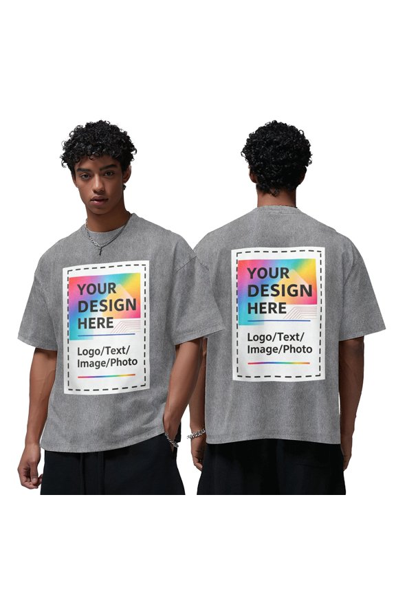 Custom Oversized T Shirts Vintage Washed Distressed Soft Tee Loose Fit Casual Streetwear Baggy Washed Cotton Personalized Add Your Own Design
