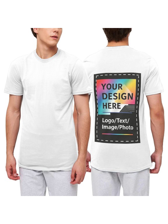 Custom T Shirts with Photo/Logo/Text - Midweight Personalized Comfort Cotton Tee for Men Women Design Your Own Shirt Front & Back Print