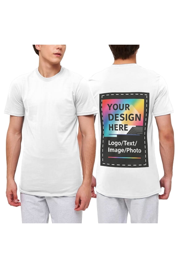 Custom T Shirts with Photo/Logo/Text - Midweight Personalized Comfort Cotton Tee for Men Women Design Your Own Shirt Front & Back Print