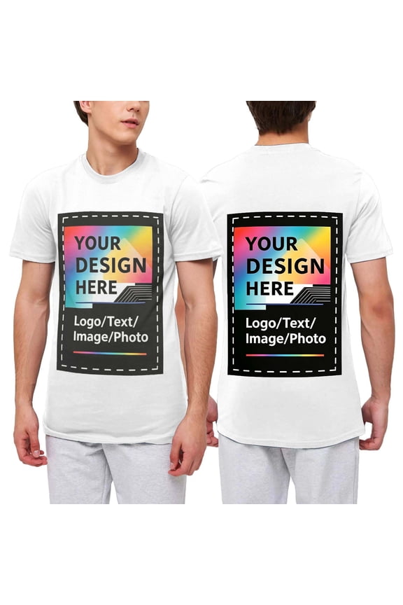 Custom T Shirts with Photo/Logo/Text - Midweight Personalized Comfort Cotton Tee for Men Women Design Your Own Shirt Front & Back Print