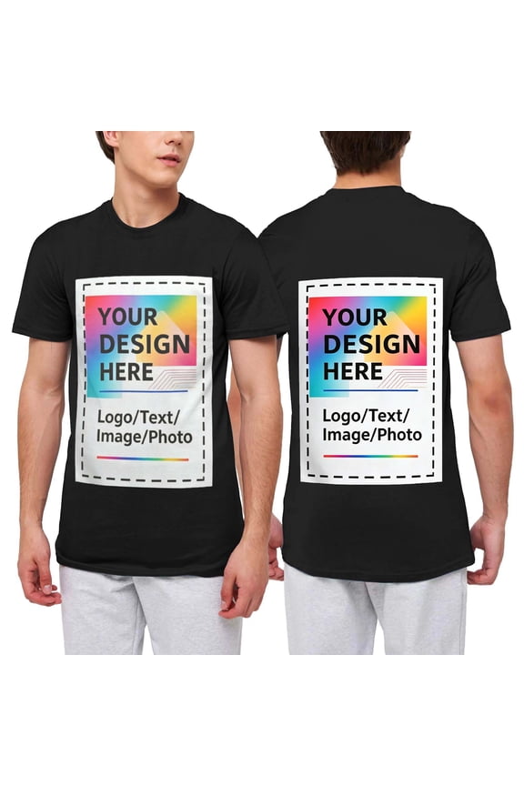 Custom T Shirts with Photo/Logo/Text - Midweight Personalized Comfort Cotton Tee for Men Women Design Your Own Shirt Front & Back Print