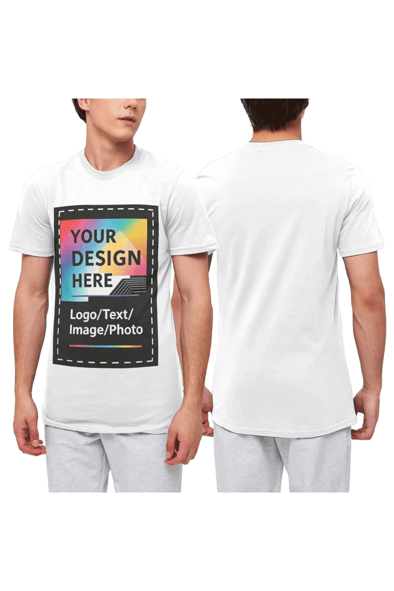 Custom T Shirts with Photo/Logo/Text - Midweight Personalized Comfort Cotton Tee for Men Women Design Your Own Shirt Front & Back Print
