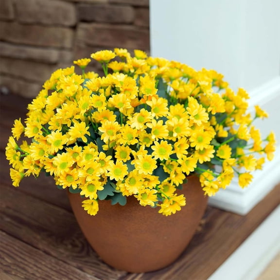 USPEED Daisy Flowers Artificial for Outdoors, 12 Bundles Realistic Wildflowers, Fake Flowers for Outdoor Planters, Faux Plants with Silk Daisies for Porch Decor Garden Patio Home Aesthetic - Yellow