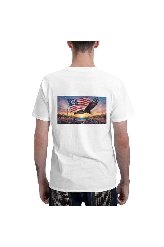 God Bless America Bald Eagle US Flag Capitol Fireworks Graphic T-Shirt, Patriotic 4th of July USA 250th Anniversary Short Sleeve Crewneck Casual Tee for Men Women
