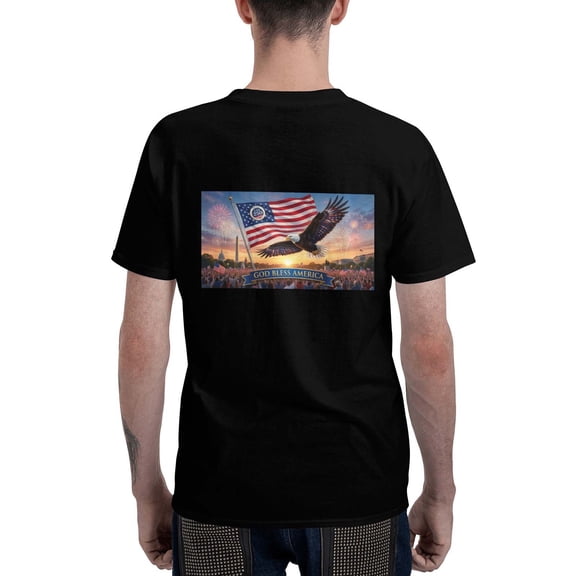 USPEED God Bless America Bald Eagle US Flag Capitol Fireworks Graphic T-Shirt, Patriotic 4th of July USA 250th Anniversary Short Sleeve Crewneck Casual Tee for Men Women