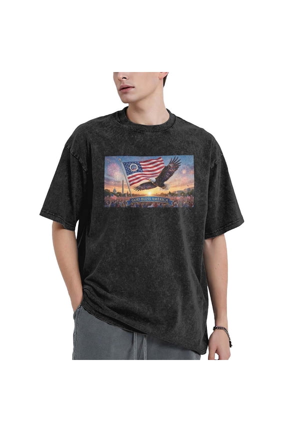 God Bless America Eagle Capitol Fireworks Vintage Oversized Shirt, National Pride Commemorative Gift Tee for 4th of July Independence Day Casual Wear for Adult Men Women