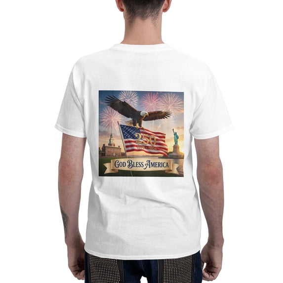 USPEED God Bless America Statue of Liberty Bald Eagle US Flag 1776-2026 USA 250th Anniversary Fireworks Patriotic Graphic T-Shirt, Independence Day Short Sleeve Crewneck Casual Top for Men Women