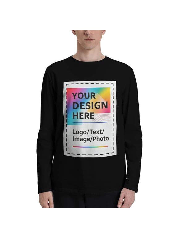 Personalized Tee Custom Long Sleeve Shirts for Men Design Your Own Image Text Photo Front/Back Print