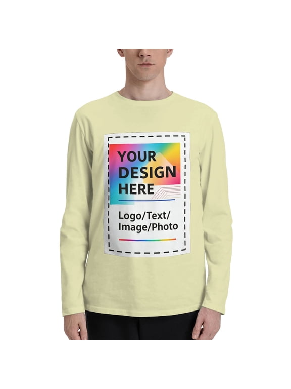 Personalized Tee Custom Long Sleeve Shirts for Men Design Your Own Image Text Photo Front/Back Print