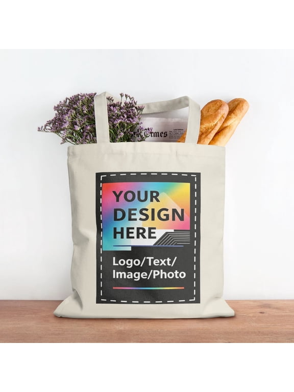Personalized Tote Bags for Business – Custom Logo Heavy Duty Canvas bags – 1/5/10Pack Reusable Bulk Bags – Promotional Totes for Grocery, Trade Shows, Gifts