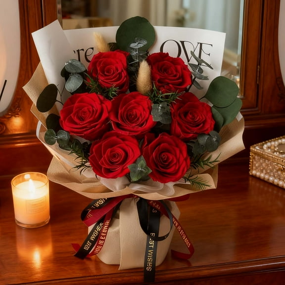 USPEED Preserved Flowers Bouquets, Flowers for Delivery Real Preserved Flowers Roses Bouquets Anniversary Graduation Birthday Gifts for Women Her Mom Grandma Wife Friends - Red