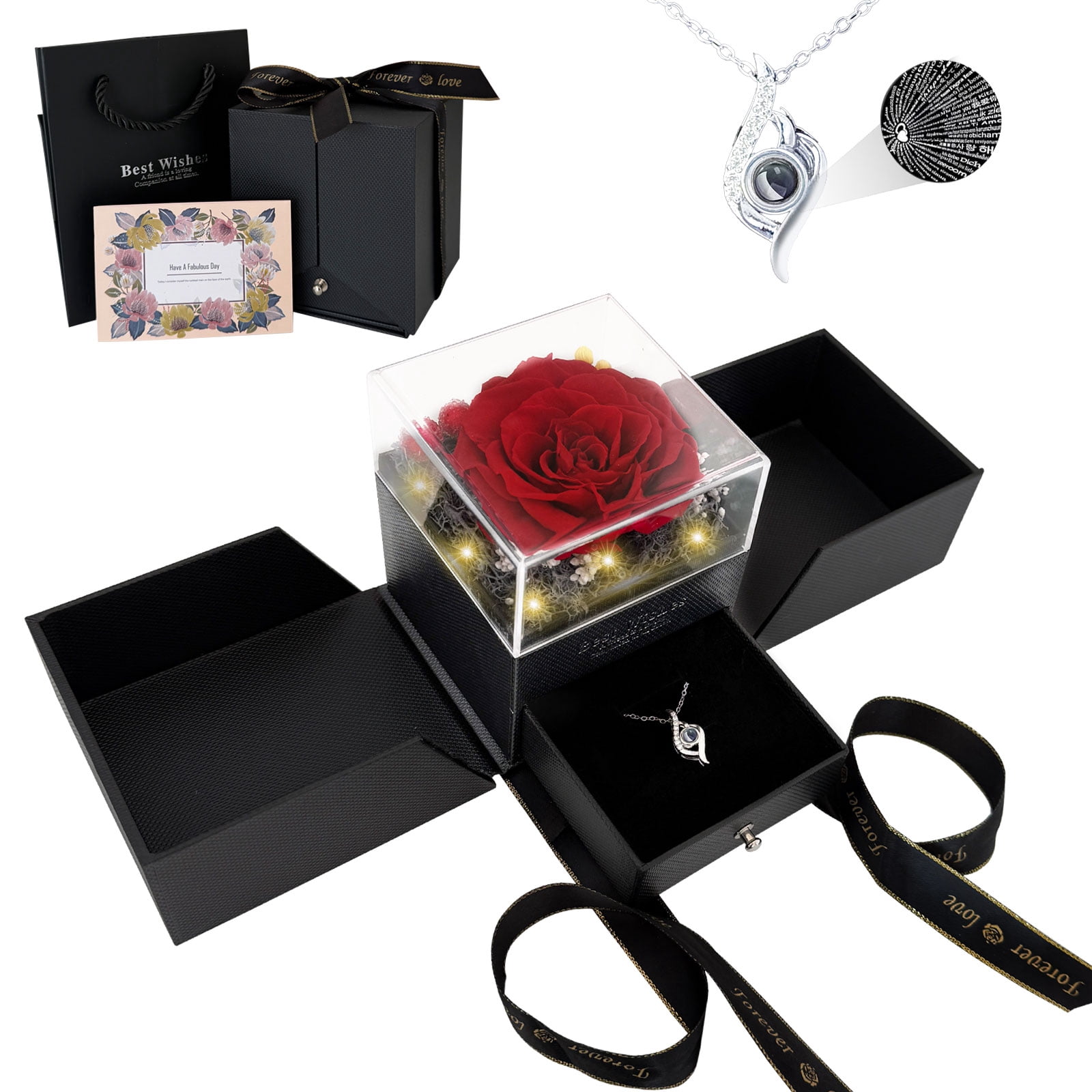 USPEED Preserved Rose Gifts for Women, Eternal Flower Rose Box with Light, Romantic I Love You Gifts for Her Women Wife Mom Grandma on Valentines Mothers Day Birthday Anniversary