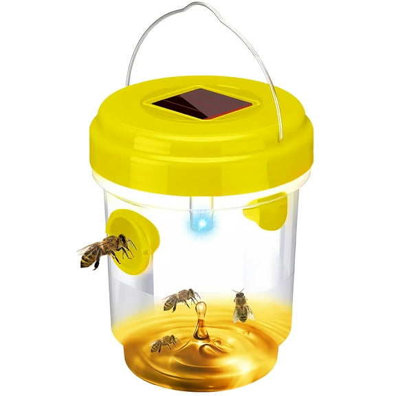 USPEED Solar Wasp Traps Outdoor Hanging Yellow Jacket Trap Carpenter Bee Traps for Outside Hornet Trap Wasp Catcher with UV LED Light Reusable Yellow Jackets Killer for Flies Insects - Yellow