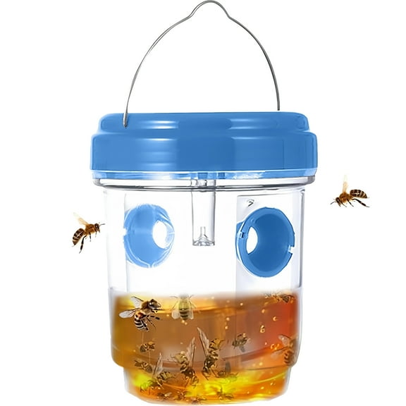 USPEED Solar Wasp Traps Outdoor Hanging Yellow Jacket Trap Carpenter Bee Traps for Outside Hornet Trap Wasp Catcher with UV LED Light Reusable Yellow Jackets Killer for Flies Insects - Blue