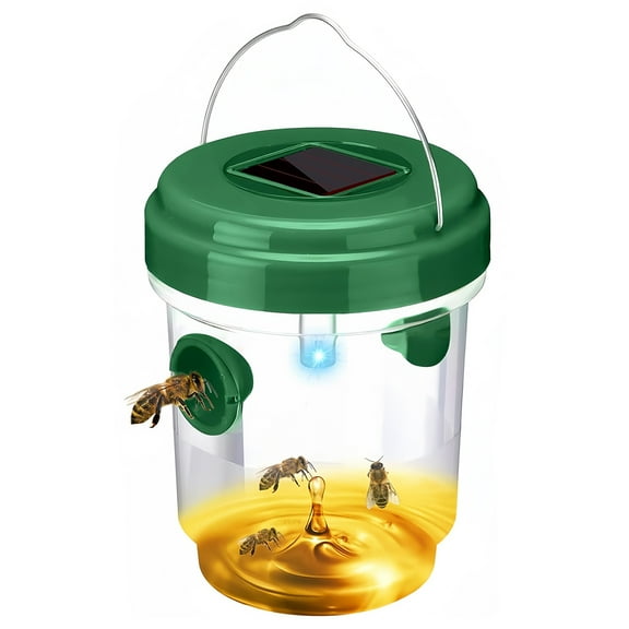 USPEED Solar Wasp Traps Outdoor Hanging Yellow Jacket Trap Carpenter Bee Traps for Outside Hornet Trap Wasp Catcher with UV LED Light Reusable Yellow Jackets Killer for Flies Insects - Green