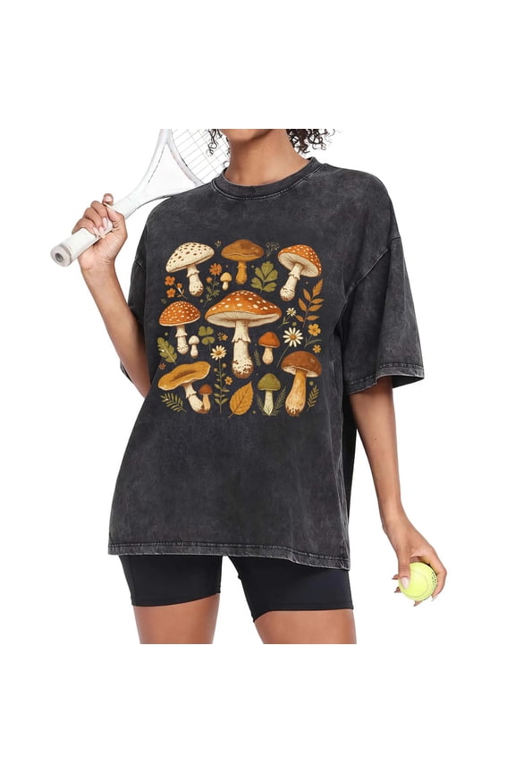 Vintage Cottagecore Mushroom Botanical T-Shirt for Women Oversized Short Sleeve Wildflower Forest Aesthetic Casual Daily Lounge Top
