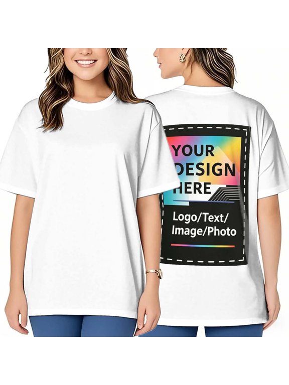 Women Custom T Shirts Front & Back Personalized Tee Add Your Own Design with Image Text Logo