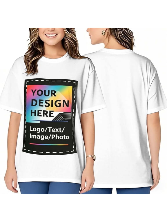 Women Custom T Shirts Front & Back Personalized Tee Add Your Own Design with Image Text Logo